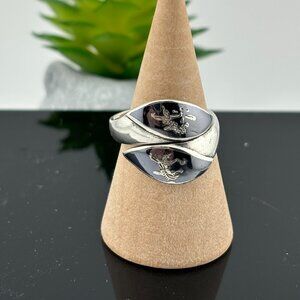 Vintage Thailand Siam Sterling Silver Enameled Split Ring